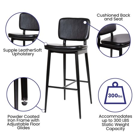 Flash Furniture 2 Pack Black LeatherSoft Barstools with Footrest AY-S01-BK-GG